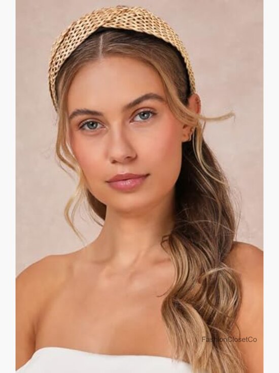 2 Pack Woven Straw Twist Hairbands Boho Non Slip Wide Headbands
